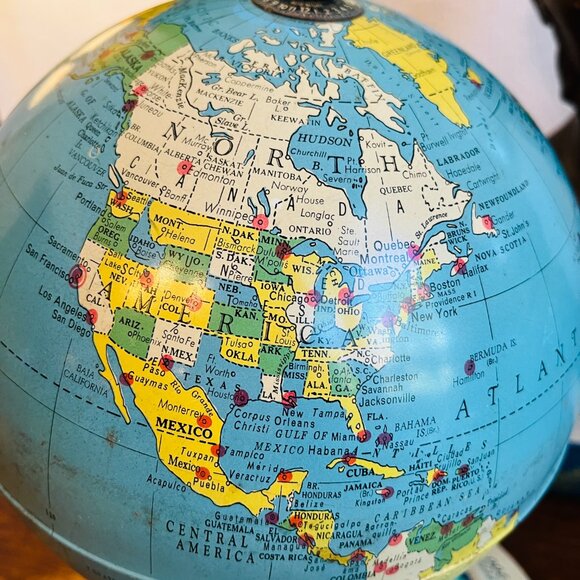 Vintage Mid Century Tin Desk 8 Inch Magnetic Air Race Globe, Replogle Globes Inc - Picture 5 of 16